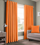 2 Pieces Plain Dyed Back Lining Eyelet Curtains - Orange